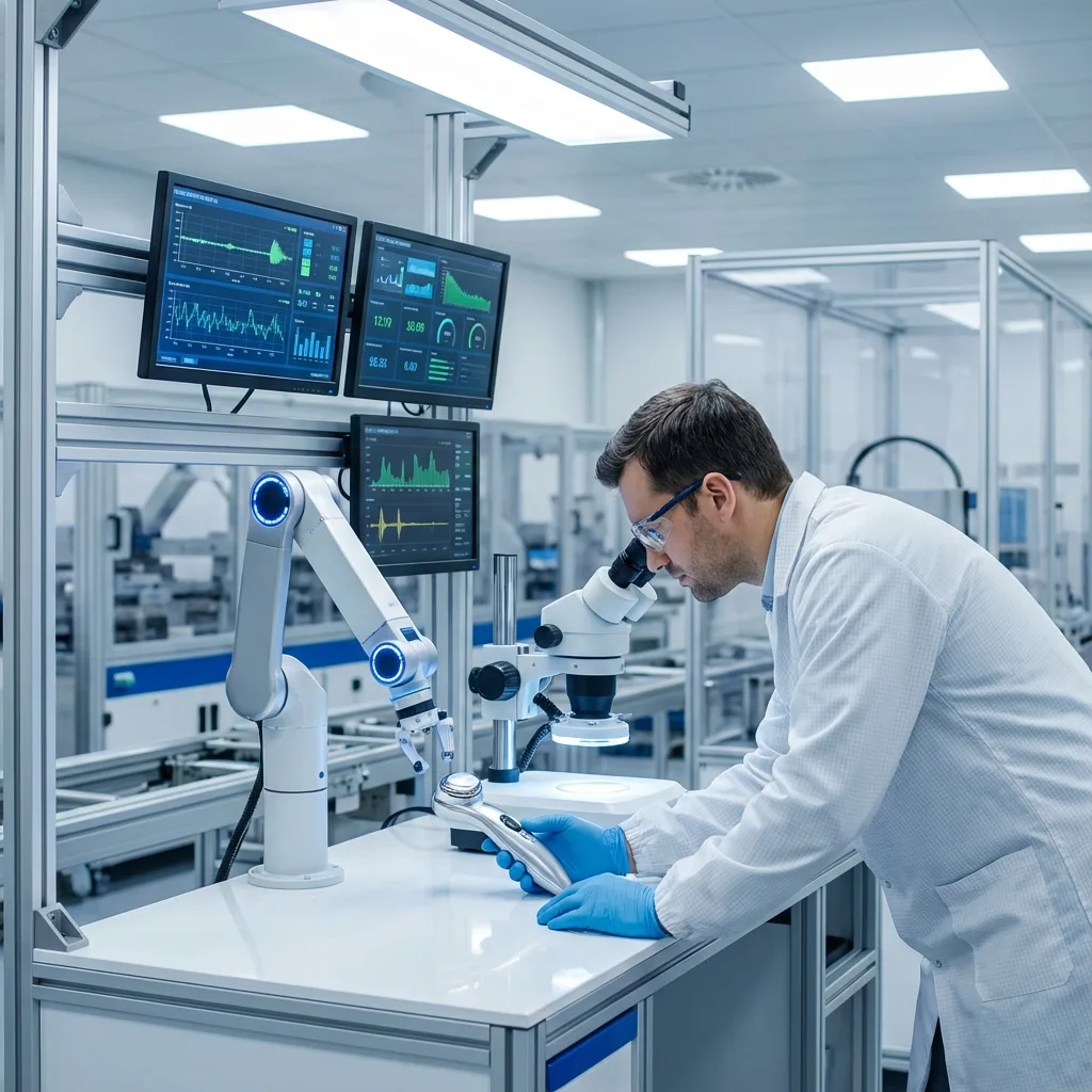 Quality control station with precision testing equipment