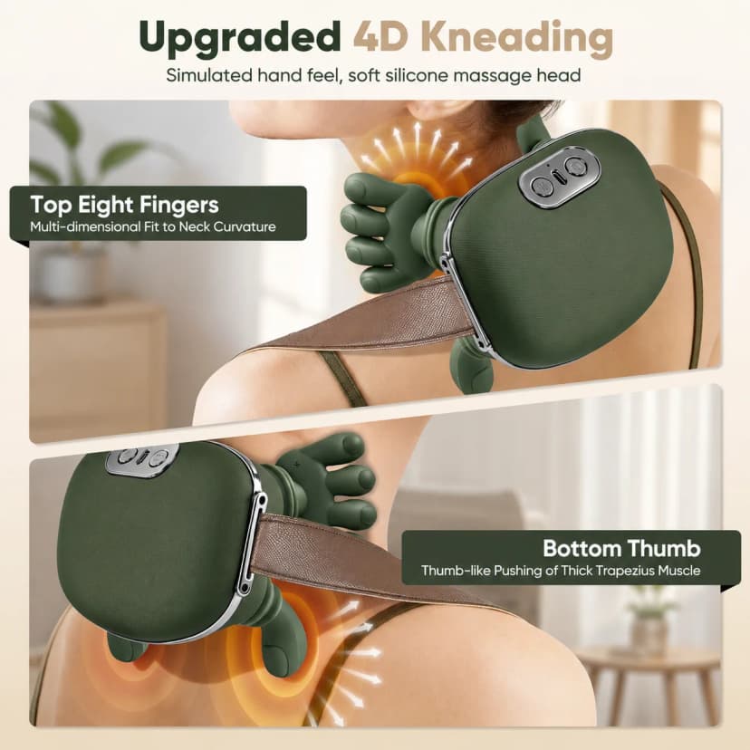 VIMINTO Neck Massager 4D kneading with eight top fingers and bottom thumb design