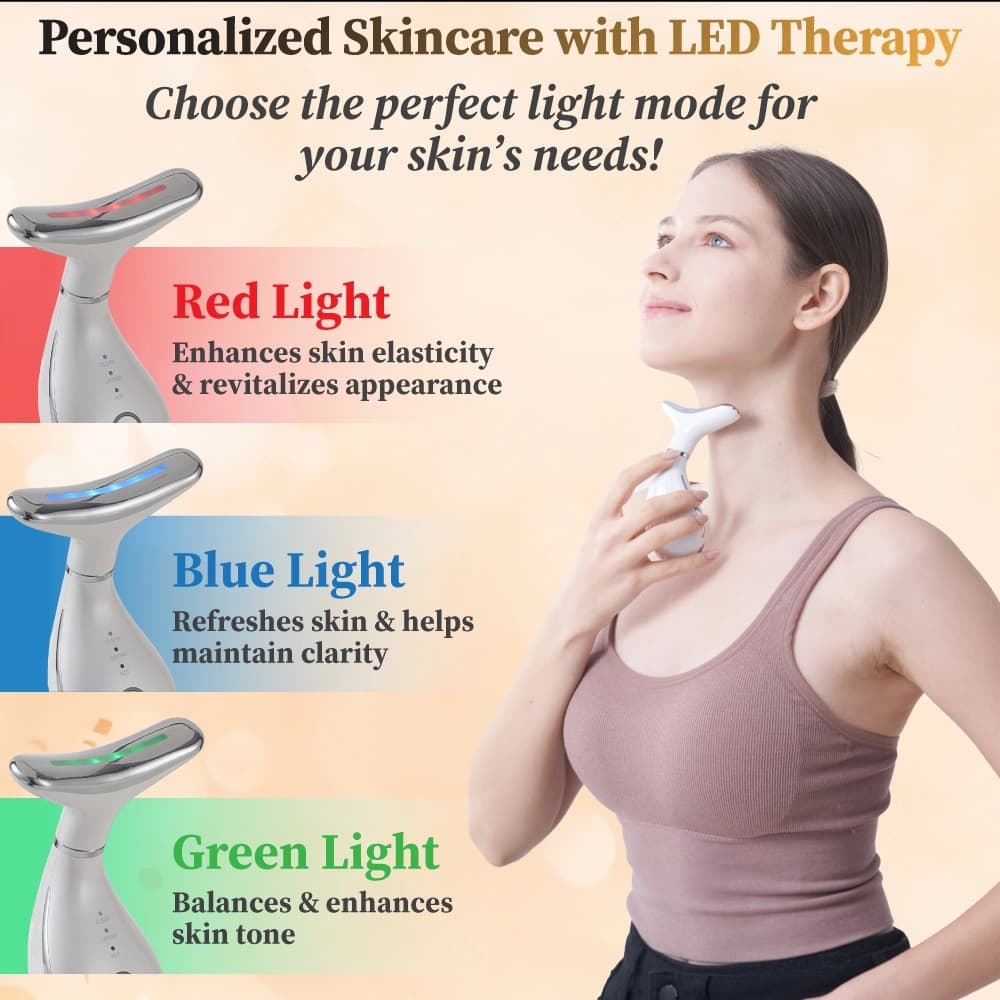 VIMINTO Face Massager LED Light Therapy - Red Blue Green Modes for Anti-Aging
