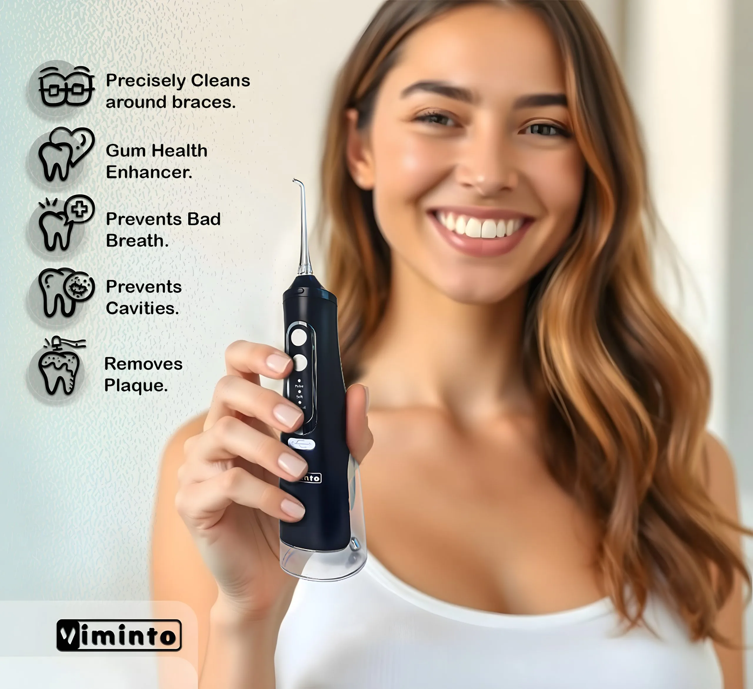 VIMINTO Water Flosser IPX7 Waterproof Rating - Safe for Shower Use