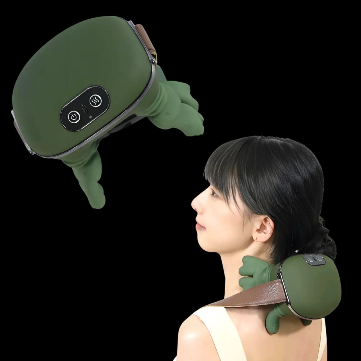 Woman using VIMINTO Neck Massager on shoulders