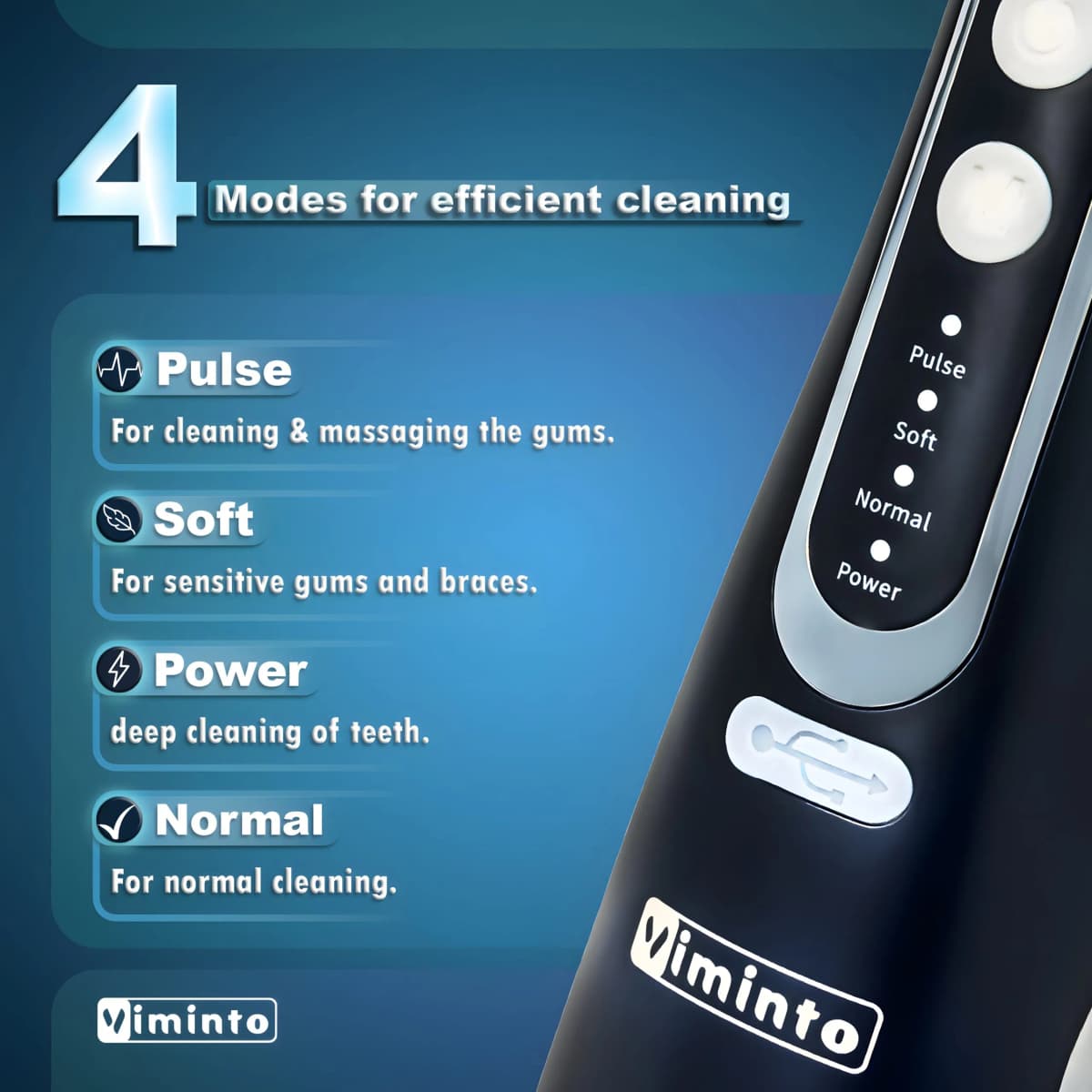 VIMINTO Water Flosser portable usage, cordless, travel-friendly