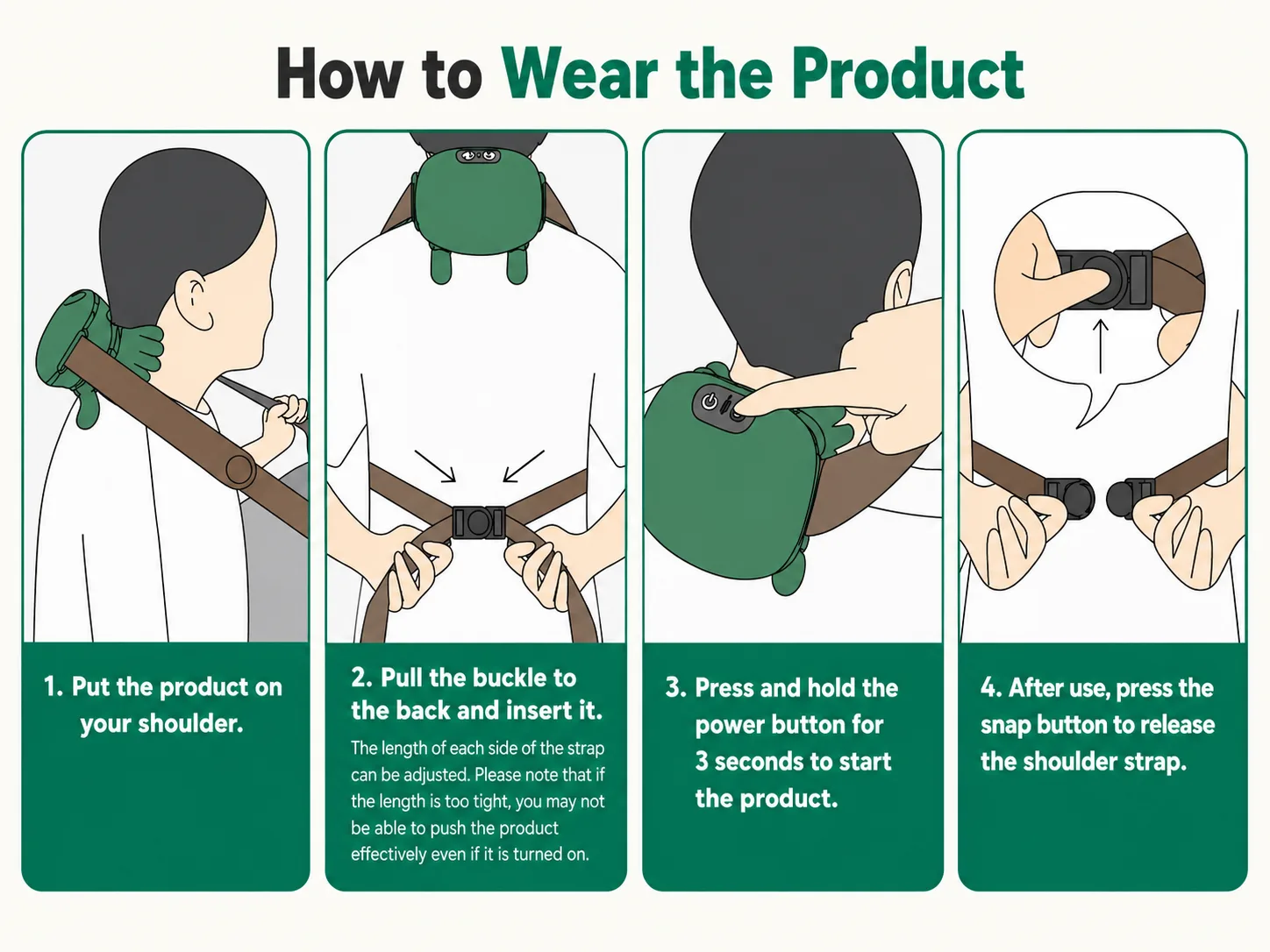 How to wear the VIMINTO neck and shoulder massager in four steps