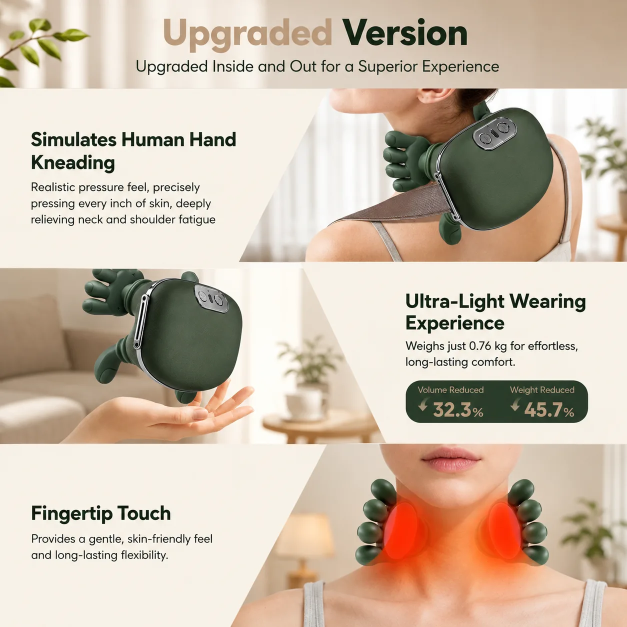VIMINTO Neck Massager upgraded version, simulates human hand kneading, ultra-light 0.76 kg
