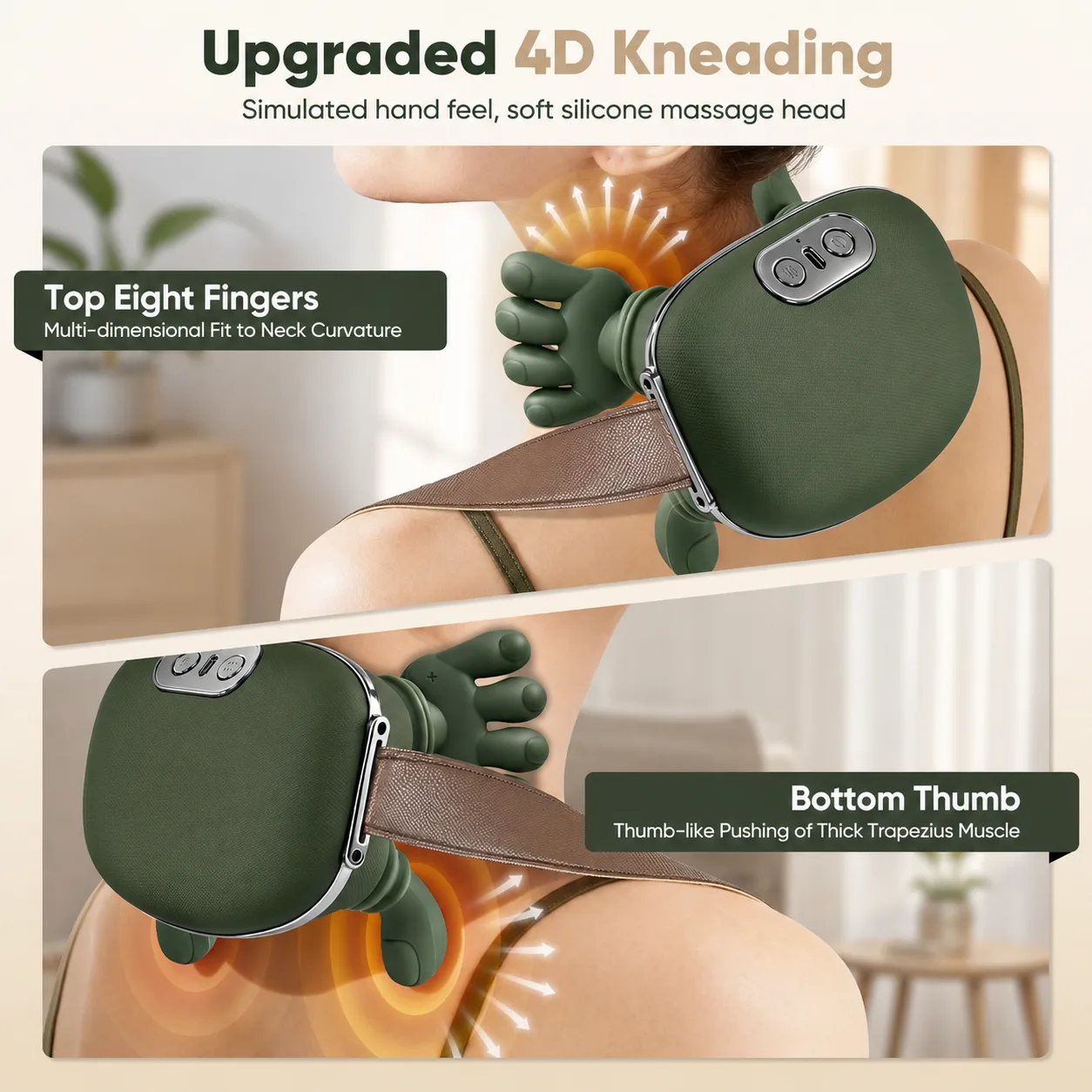 VIMINTO Neck Massager 4D kneading with eight top fingers and bottom thumb design